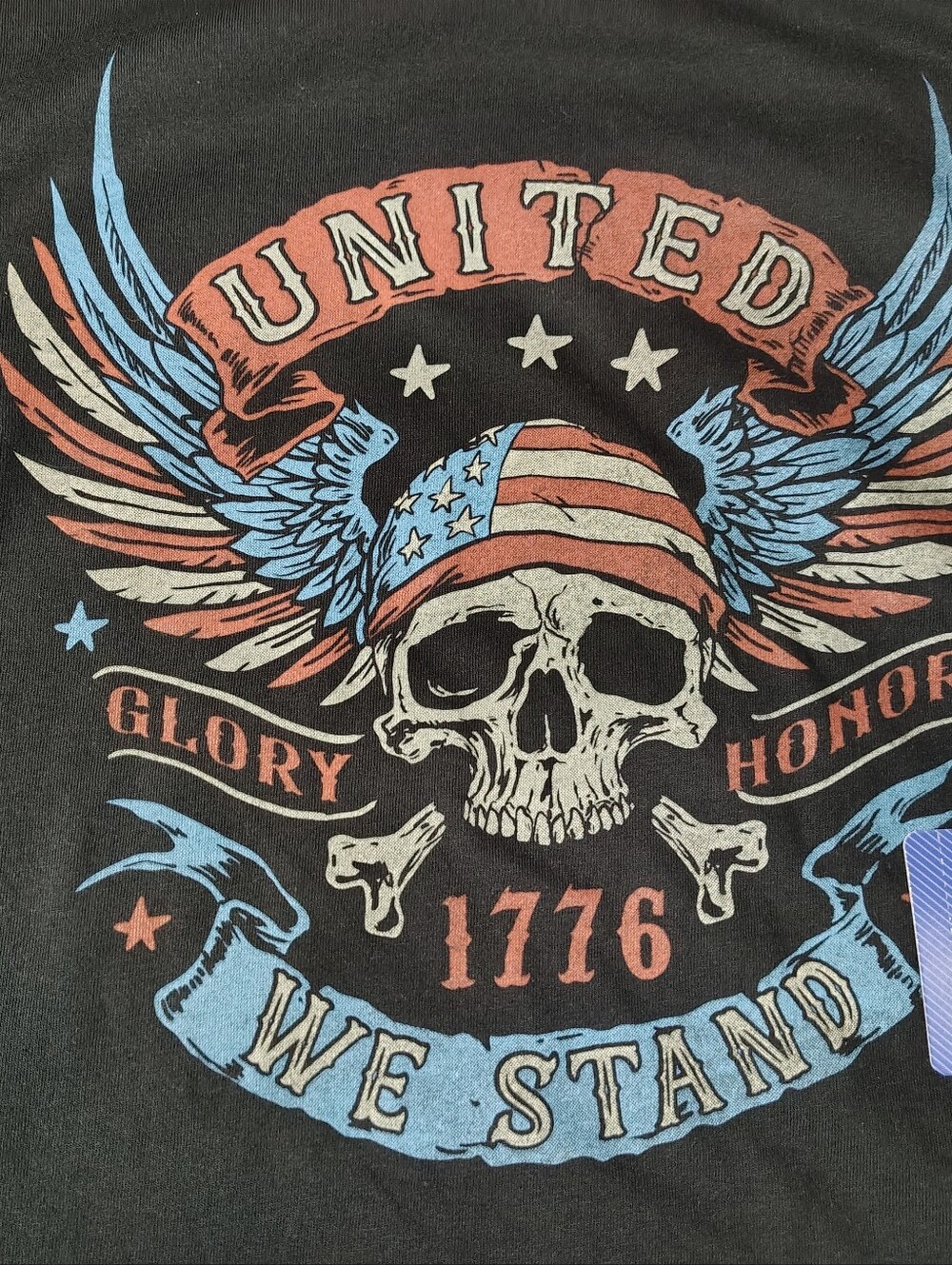Patriotic Skull Graphic Tee - Black / Red / Blue - Picture 3 of 8